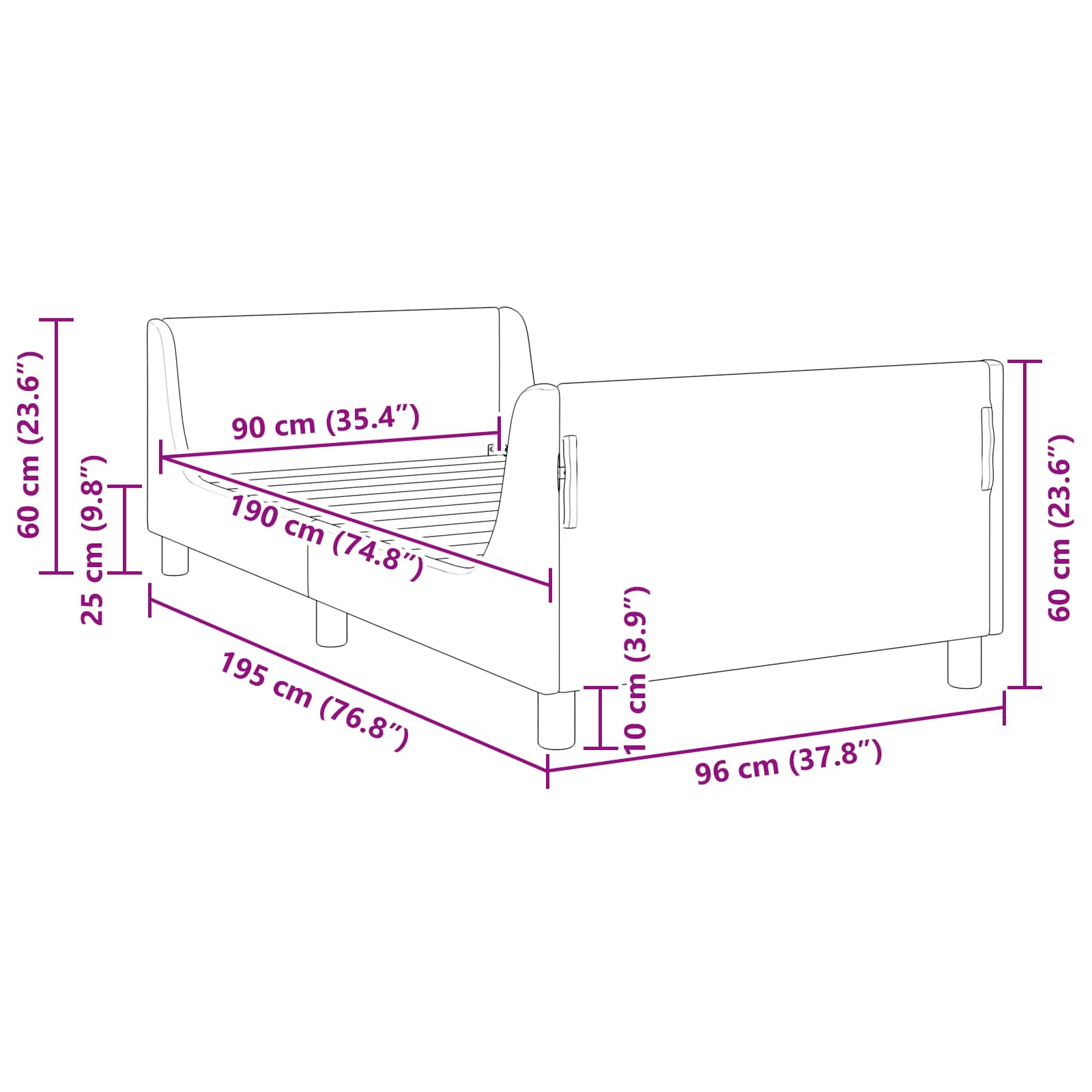 Krevet za djecu s uzglavljem Svijetlo siva 90 x 190 cm Baršun