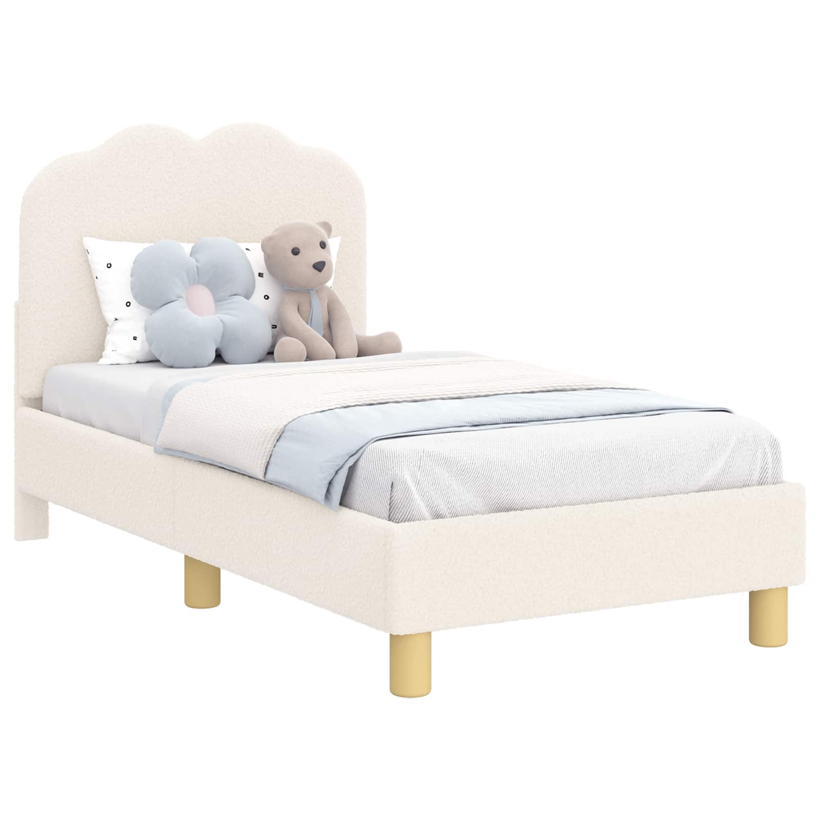 Okvir kreveta za malu djecu s naslonom Krem 70 x 140 cm Bouclé
