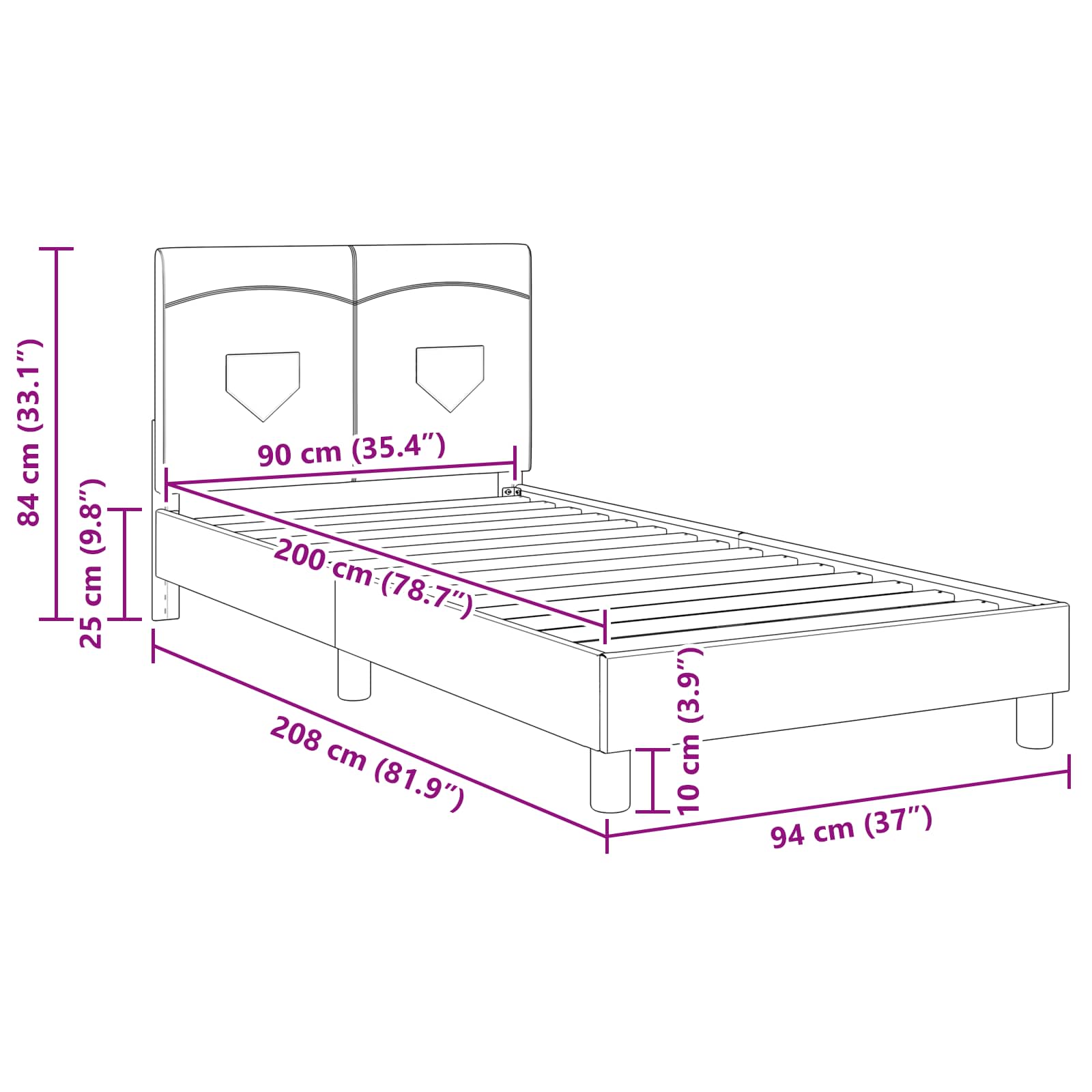 Krevet za djecu s uzglavljem Traper plava 90 x 200 cm tkanina
