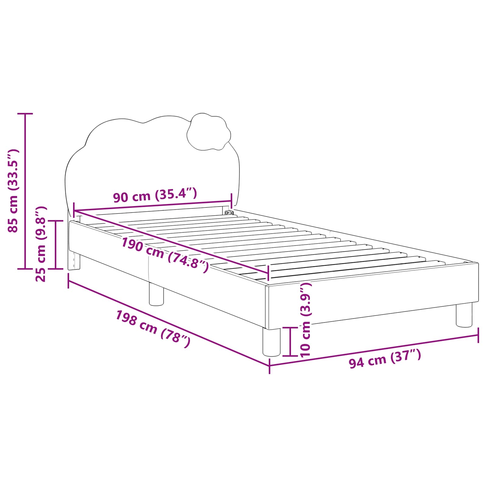 Krevet za djecu s uzglavljem s uzglavljem Plava 90 x 190 cm PU