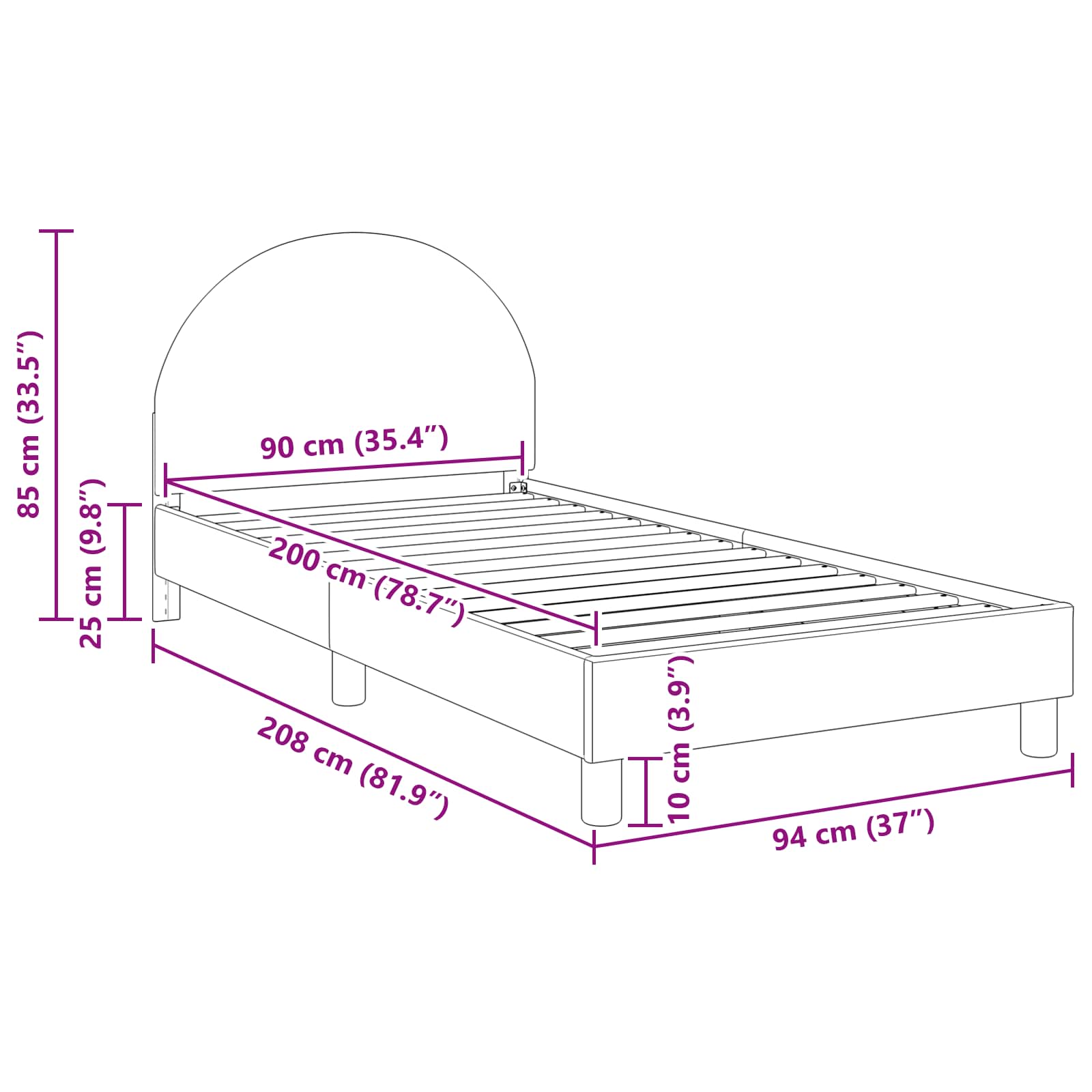 Krevet za djecu s uzglavljem Svijetlo siva 90 x 200 cm Vuna