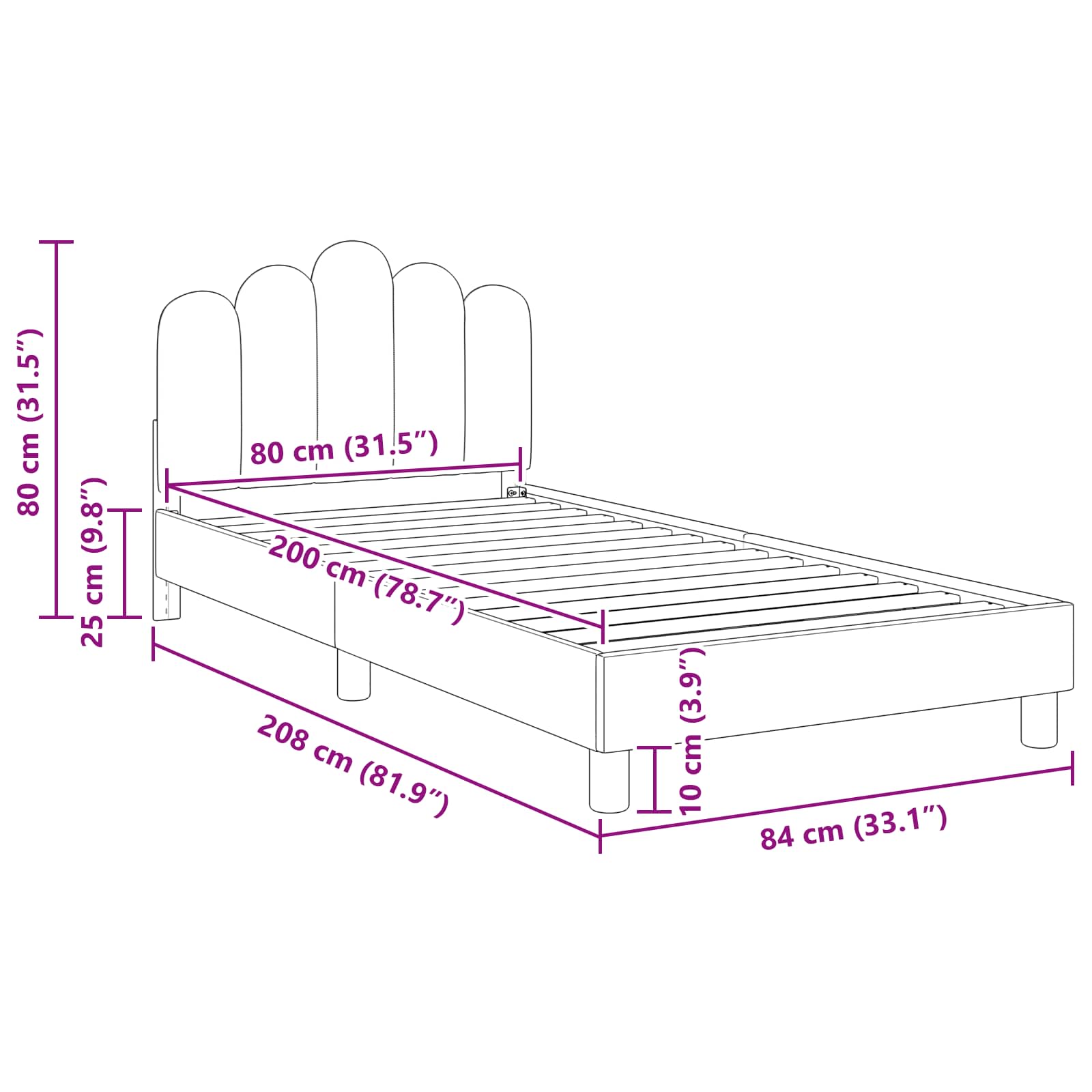 Krevet za djecu s uzglavljem Tamnosiva 80 x 200 cm Tkanina
