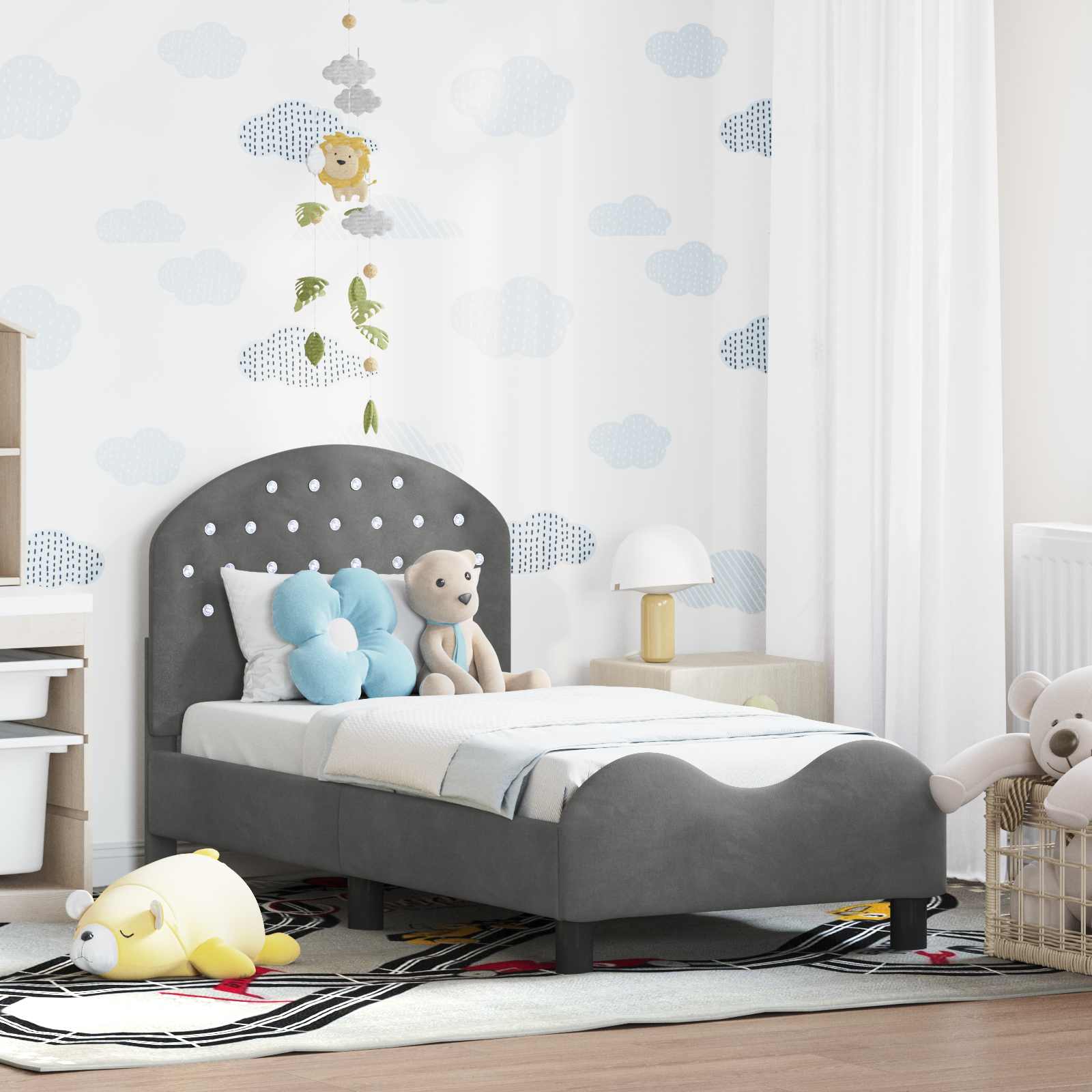 Okvir kreveta za malu djecu s naslonom Tamno siva 70 x 140 cm