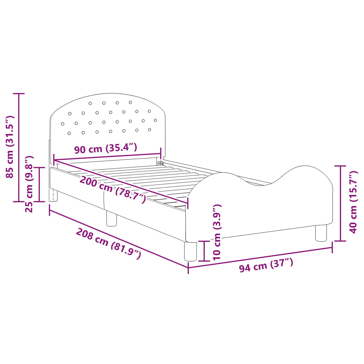 Krevet za djecu s uzglavljem Tamnosiva 90 x 200 cm Baršun