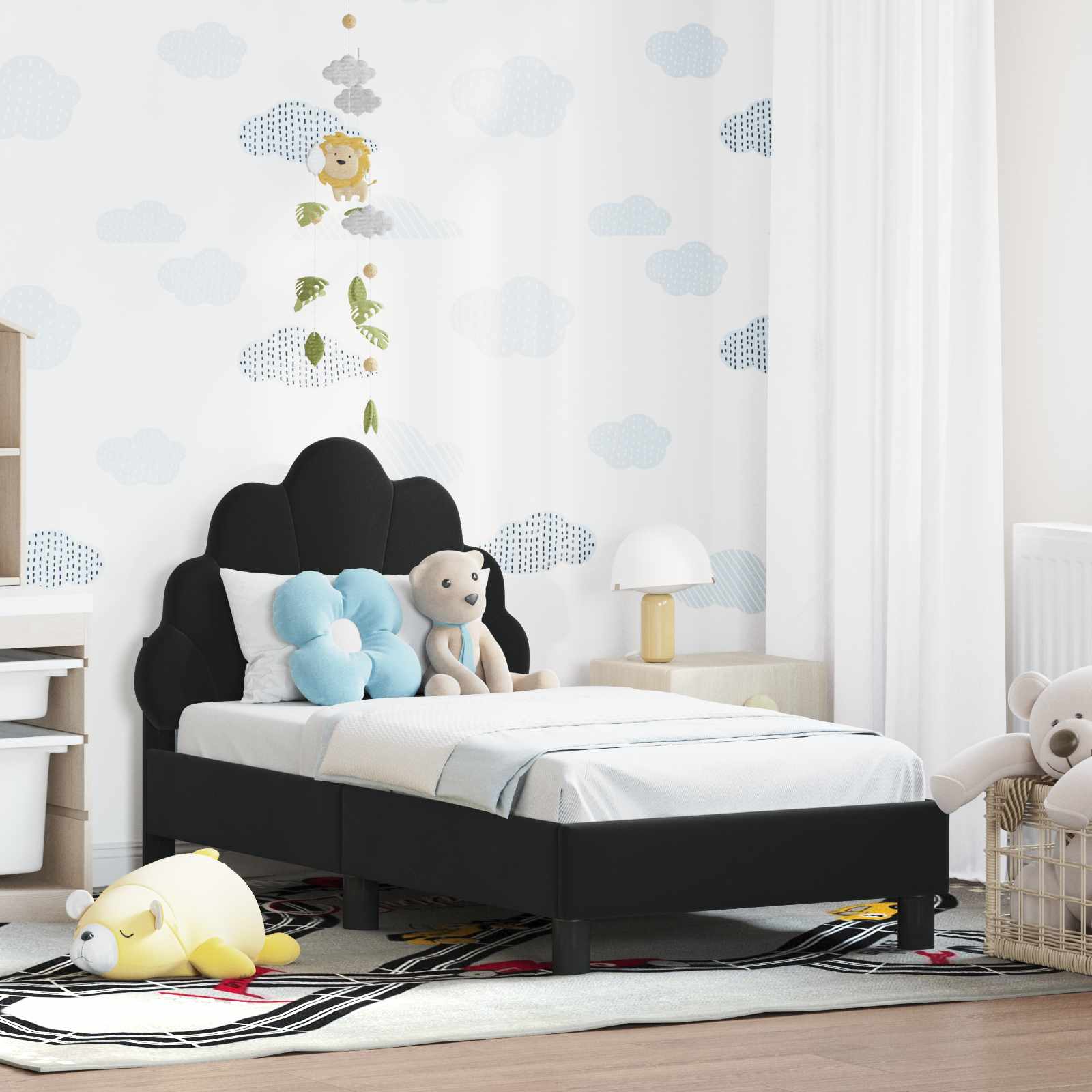 Okvir kreveta za malu djecu s naslonom Crna 70 x 140 cm Baršun