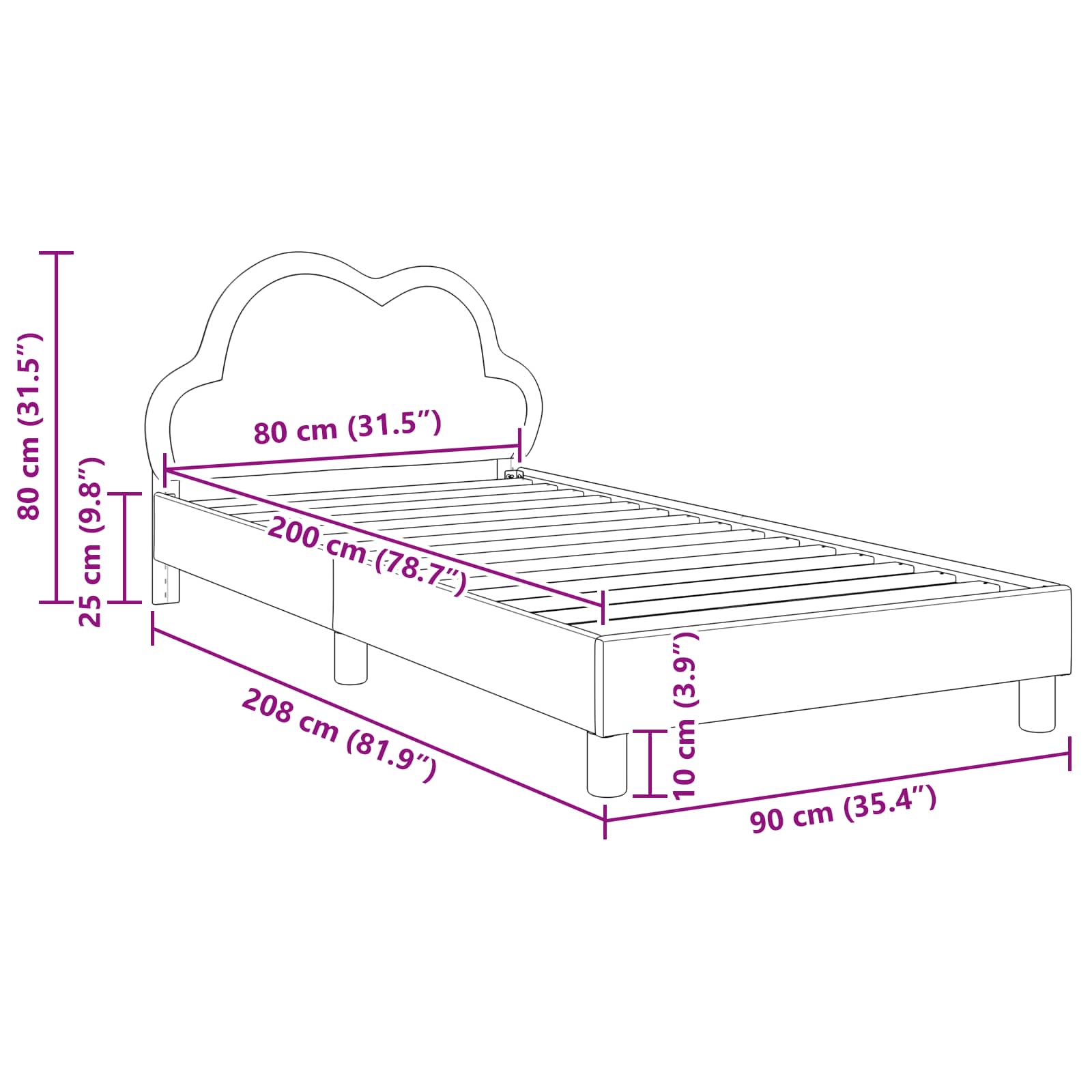 Krevetna konstrukcija s uzglavljem Crna 80 x 200 cm PU