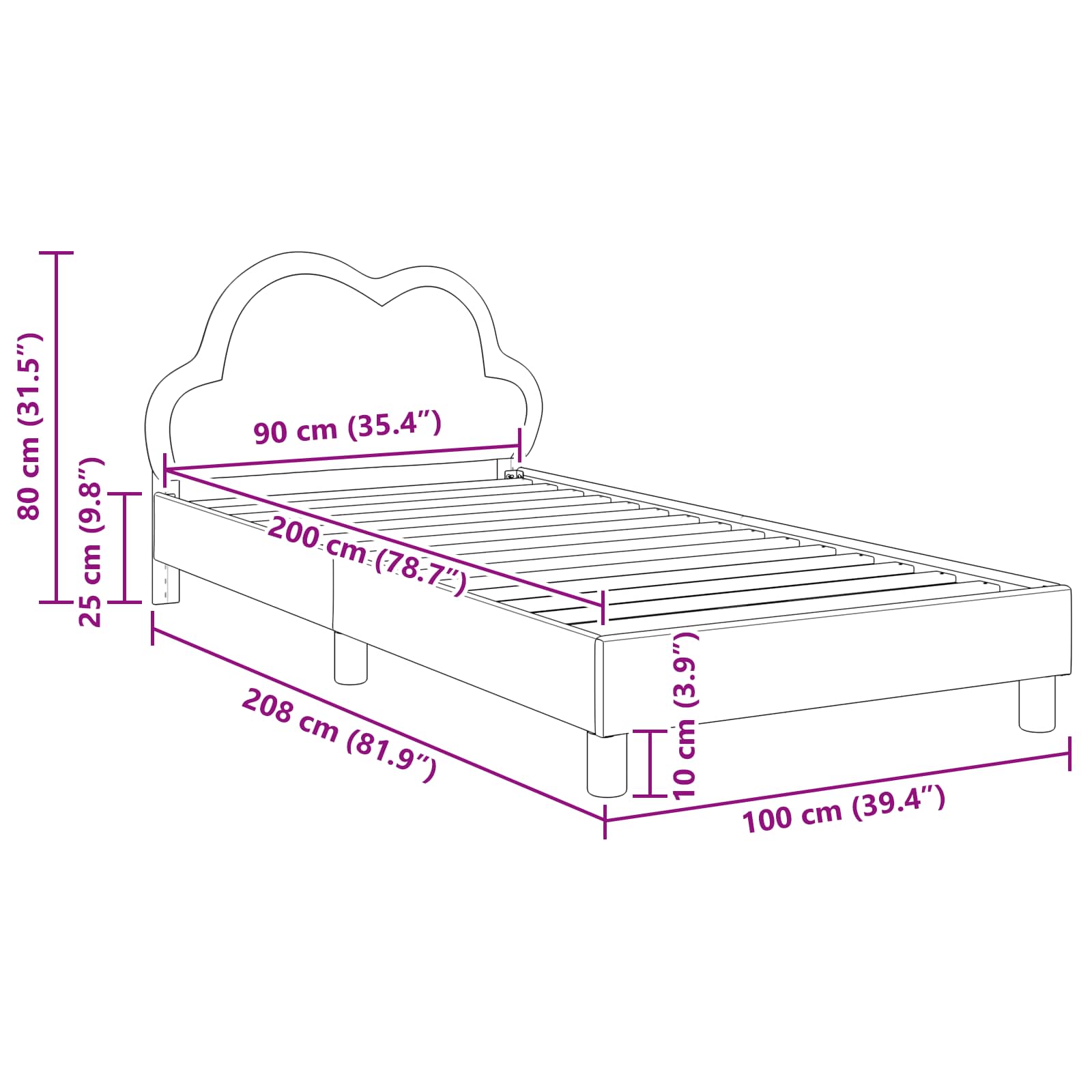 Krevetna konstrukcija s uzglavljem Crna 90 x 200 cm PU