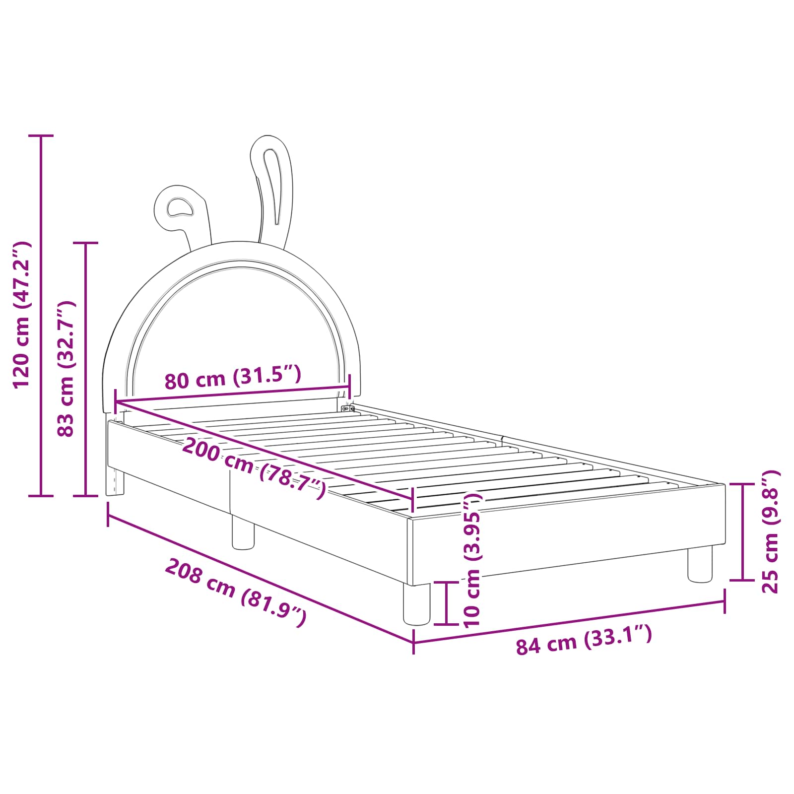 Krevet za djecu s uzglavljem Ružičasta 80 x 200 cm PU