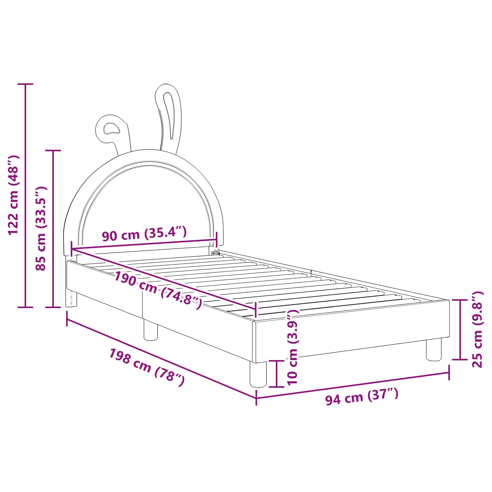Krevet za djecu s uzglavljem Svijetlo siva 90 x 190 cm PU