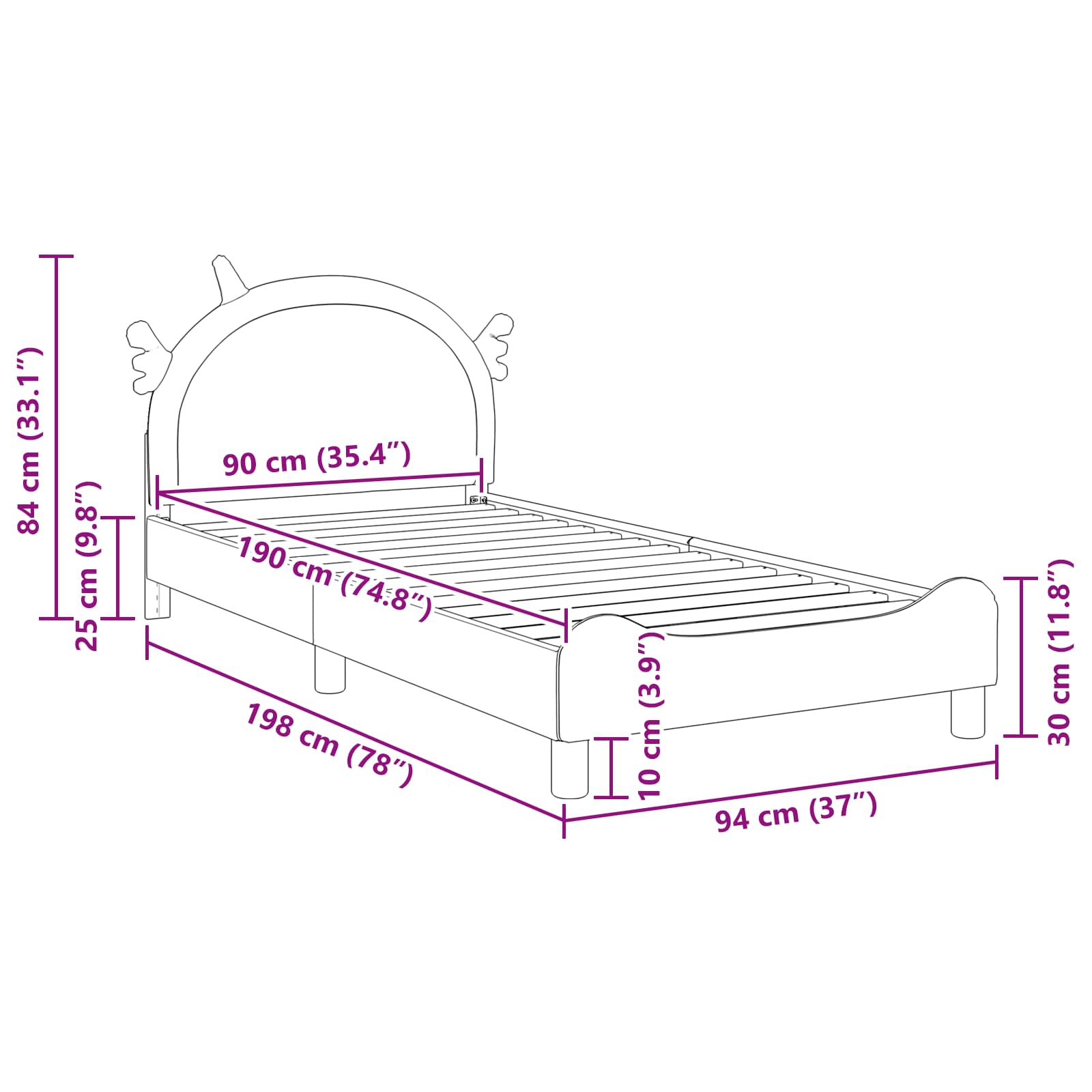 Krevet za djecu s uzglavljem Ružičasta 90 x 190 cm PU