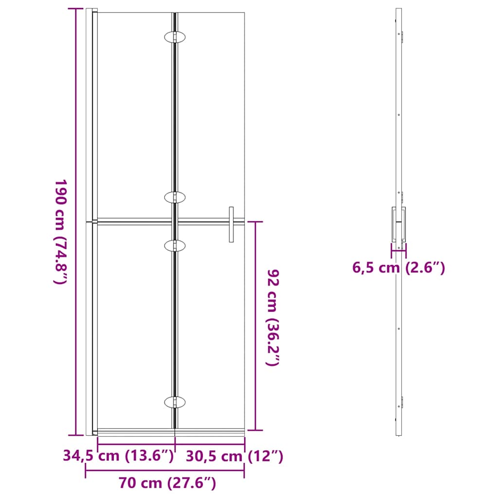 Walk-In zid za tuširanje Crna 70 x 6,5 x 190 cm