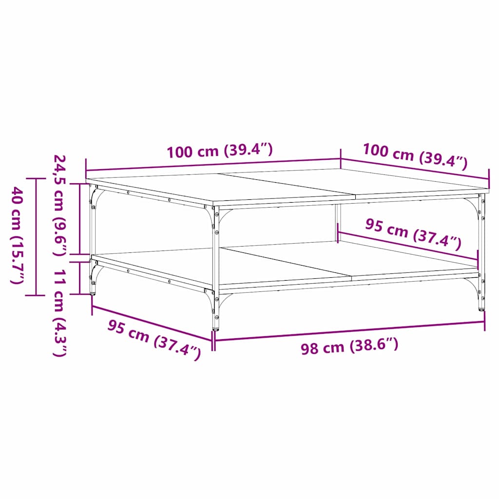 Kava Stol Crni hrast 100 x 100 x 40 cm Konstruirano drvo