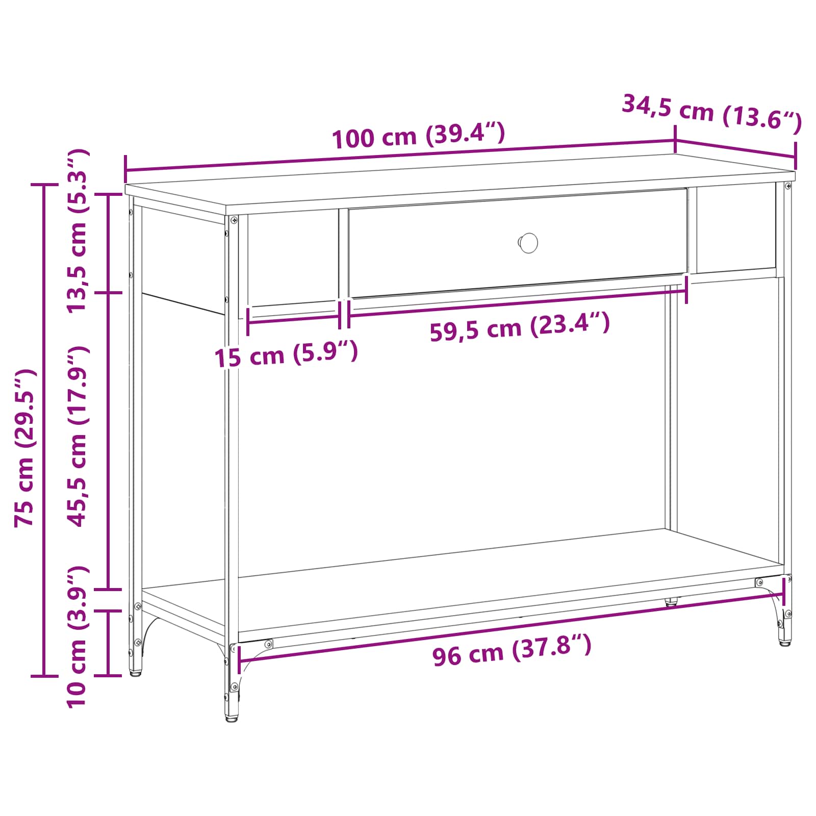 Konzolna stolica Ostalo Crni hrast 100 x 34.5 x 75 cm