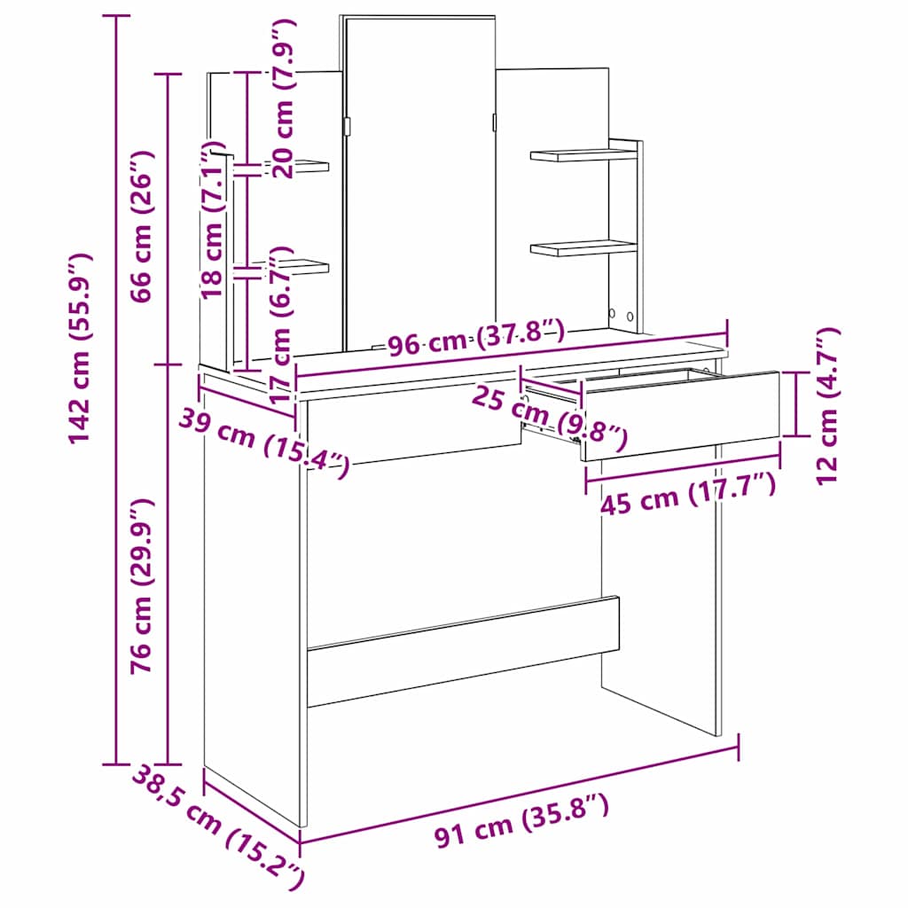 Toaletni stol s ogledalom s policom Crni hrast 96 x 39 x 142 cm
