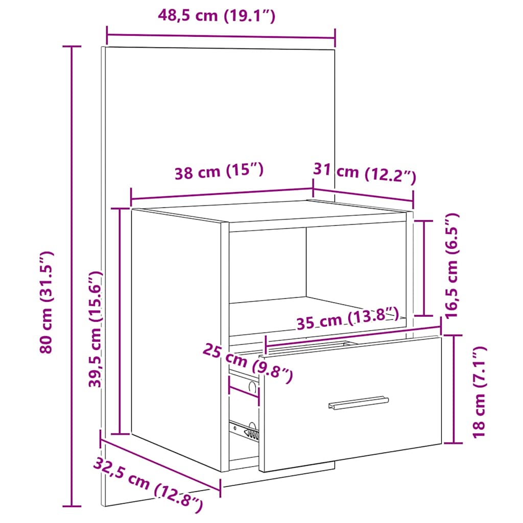 Noćni ormar 2 pcs Staro drvo 50 x 32,5 x 80cm Konstruirano drvo