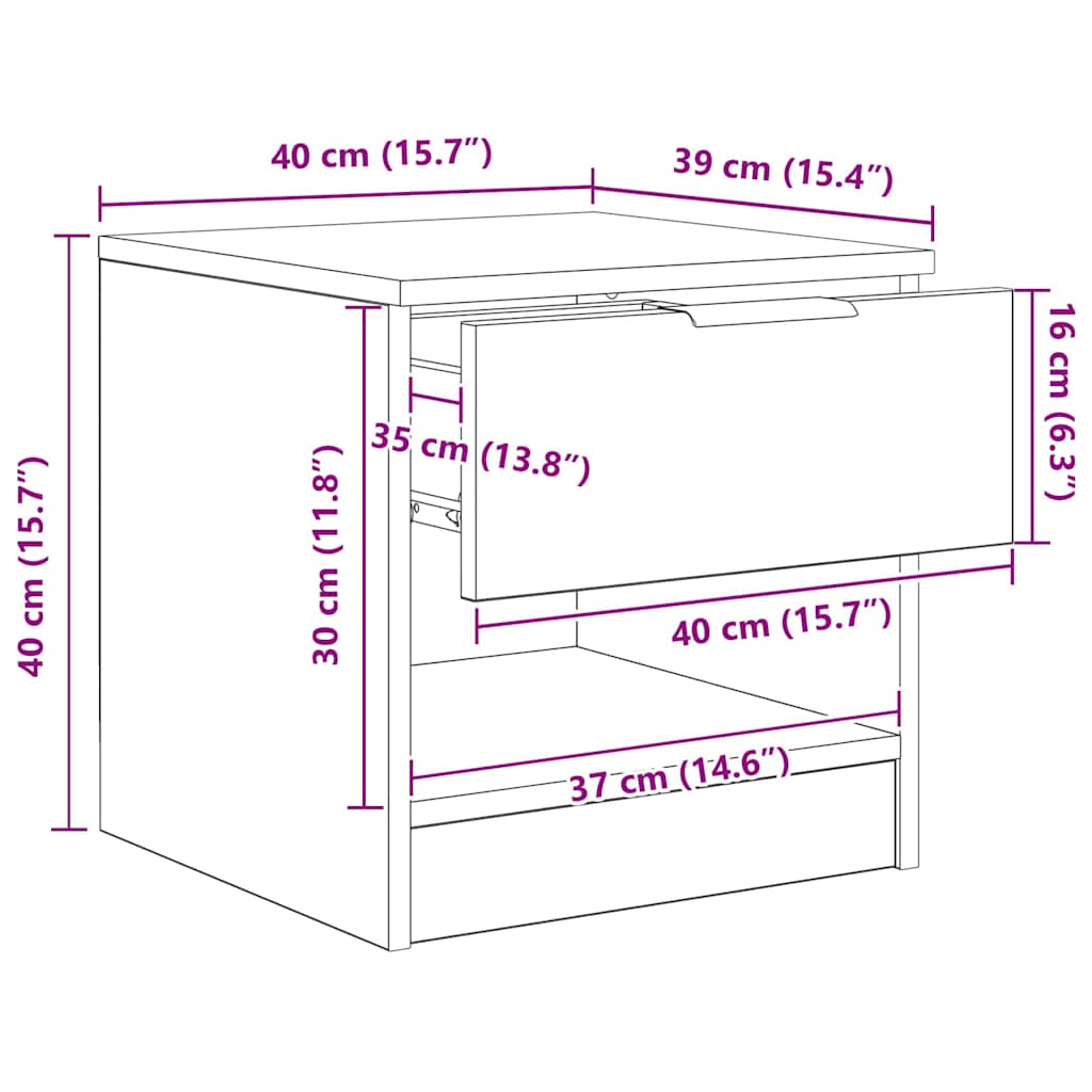 Ormarić za krevet s ladicama 2 pcs Crni hrast 40 x 39 x 40cm