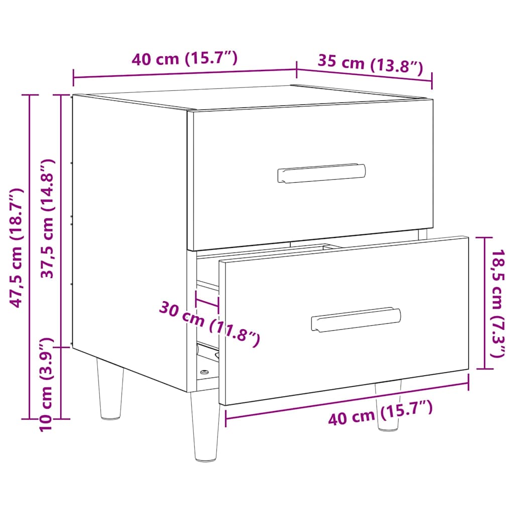 Ormarić za krevet 2 pcs Umjetnički hrast 40 x 35 x 47.5cm