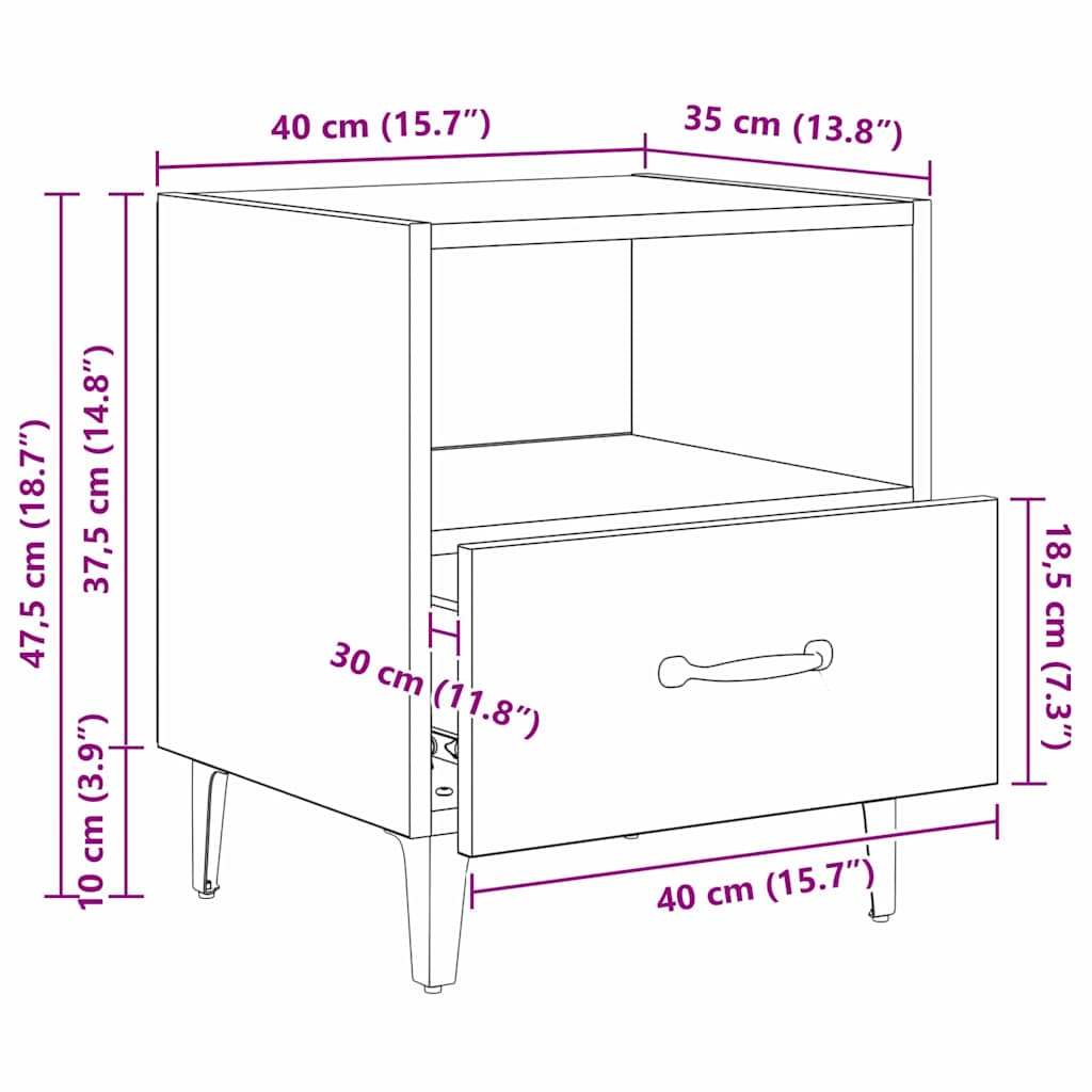 Noćni ormar Crni hrast 40 x 35 x 47.5 cm Konstruirano drvo