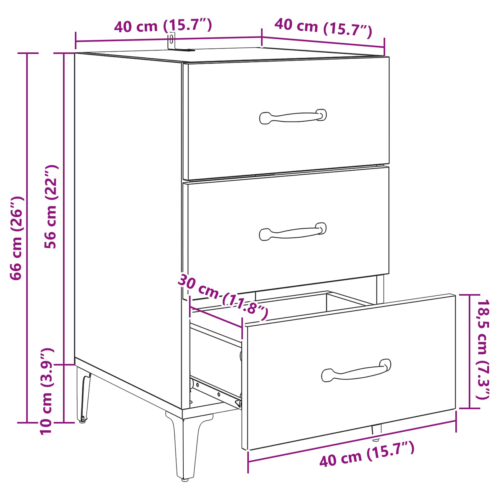 Noćni ormar Staro drvo 40 x 40.5 x 66 cm Konstruirano drvo