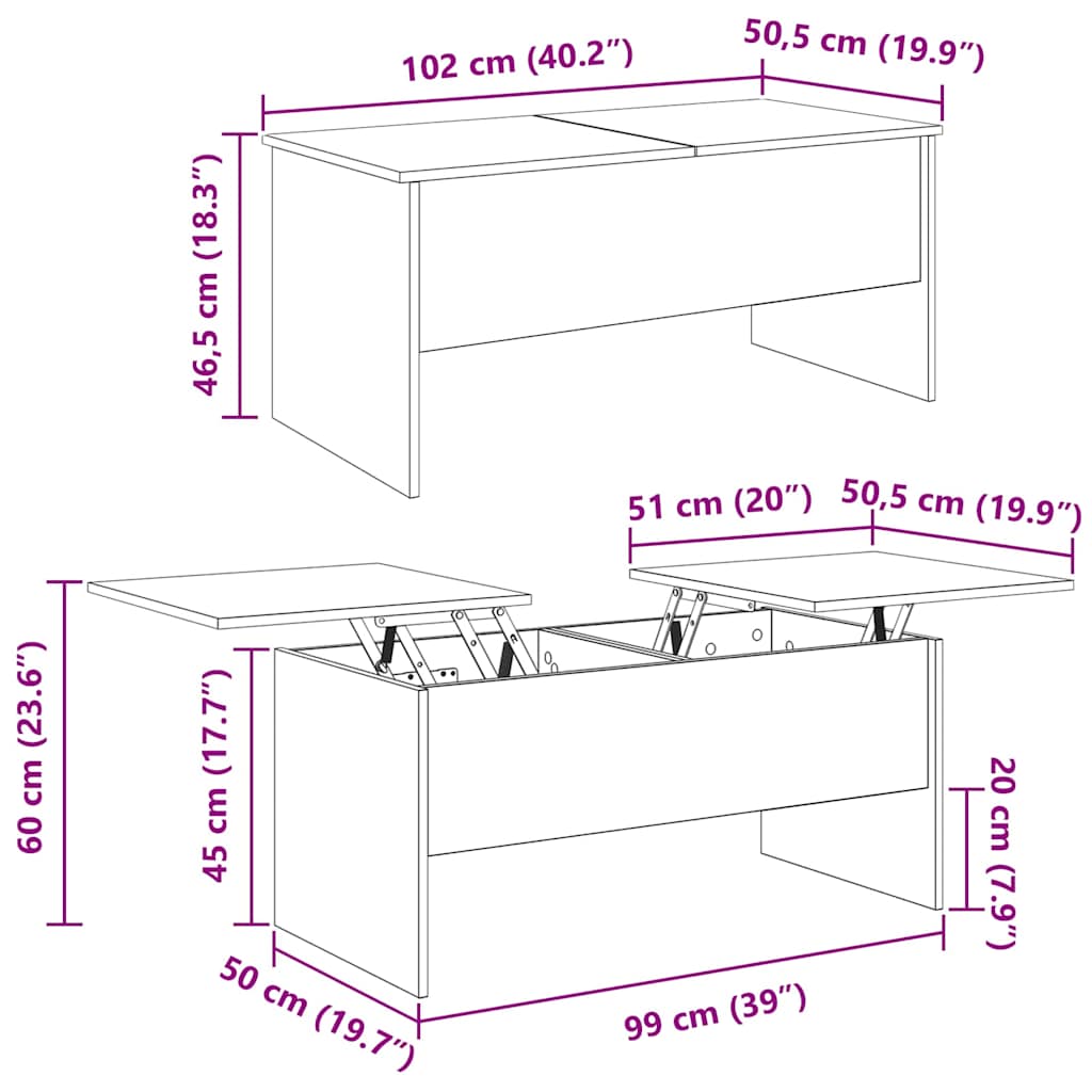 Kava Stol Staro drvo 102 x 50,5 x 46,5 cm Konstruirano drvo