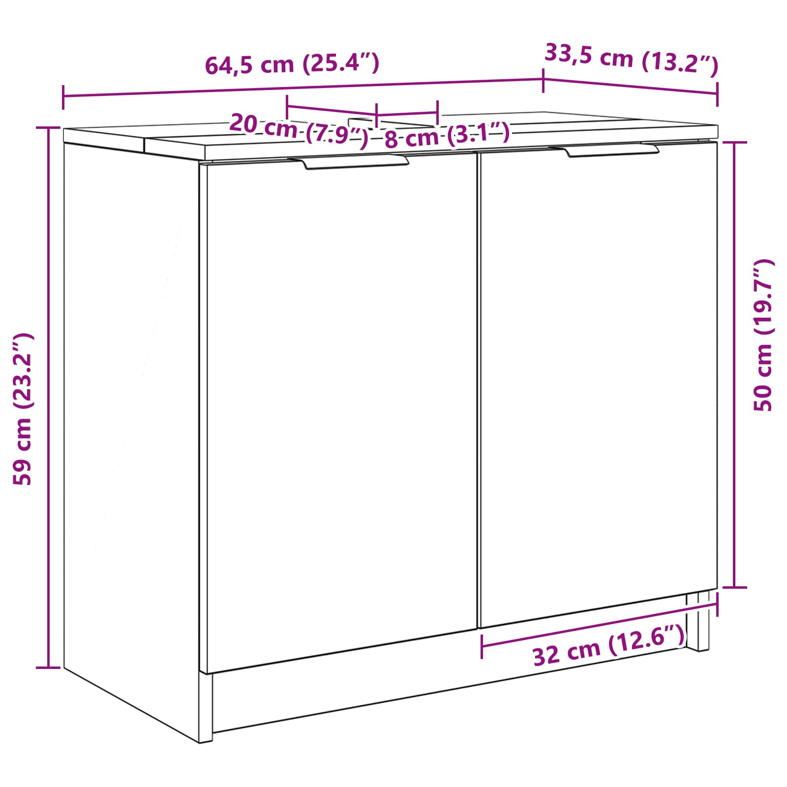 Kupaonski ormar s pohranom Crni hrast 64,5 x 33,5 x 59 cm