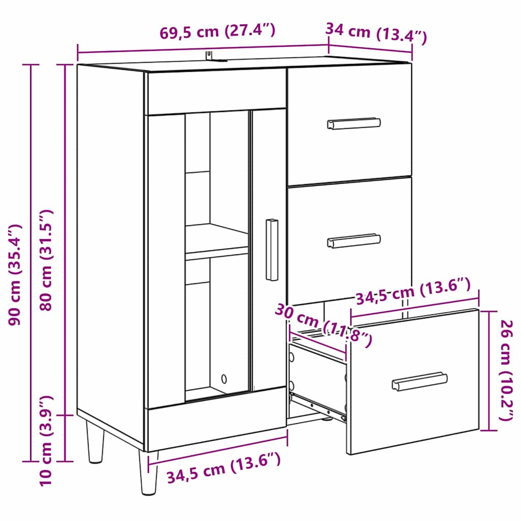 Kreveta Crni hrast 69,5 x 34 x 90 cm Konstruirano drvo