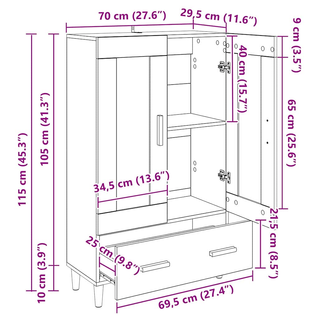 Highboard Umjetnički hrast 70 x 31 x 115 cm Konstruirano drvo