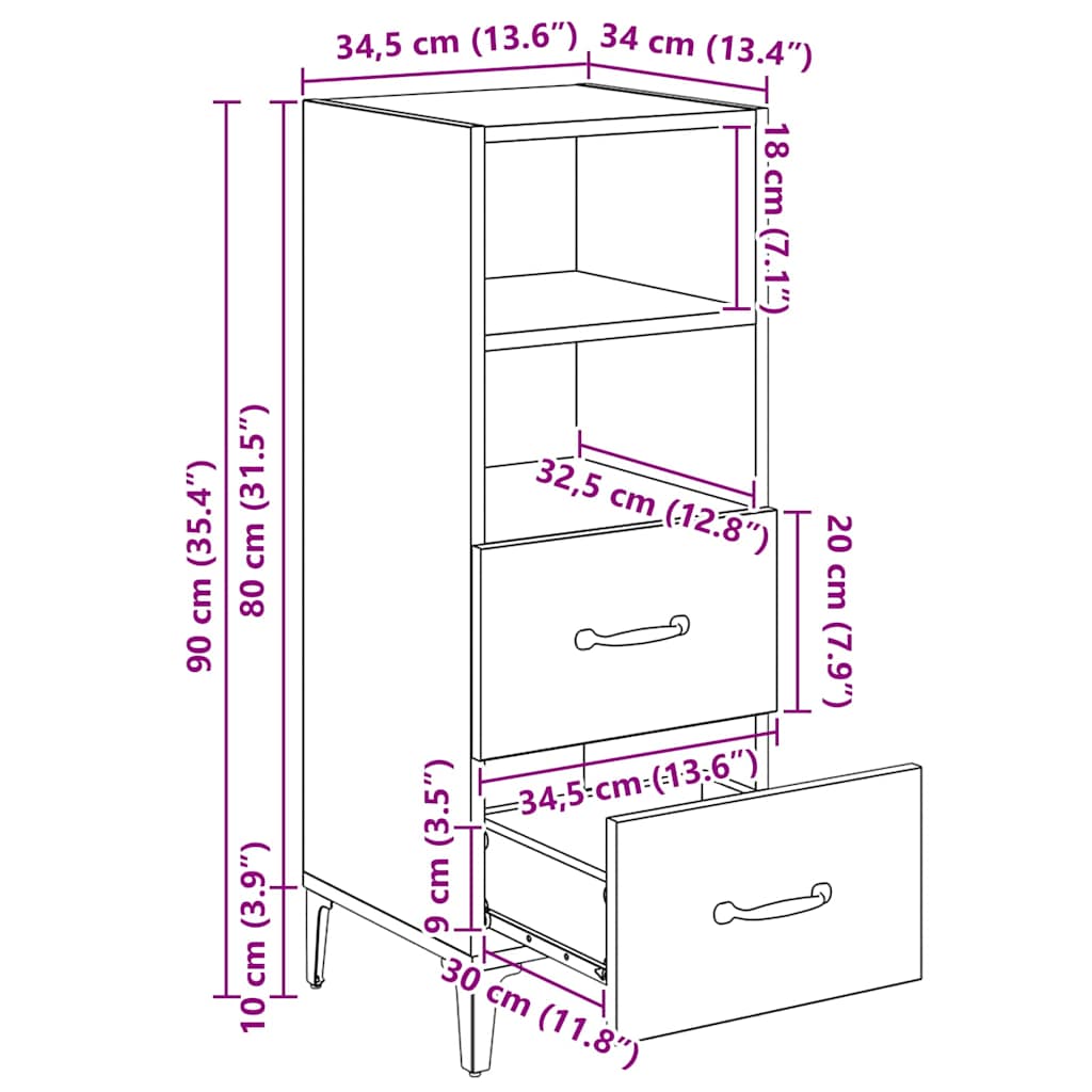 Kreveta Crni hrast 34 x 34.5 x 90 cm Konstruirano drvo