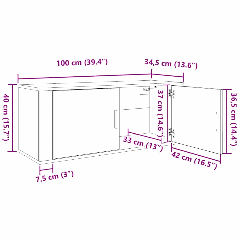 Ormar za TV montiran na zid Umjetnički hrast 100 x 34,5 x 40 cm