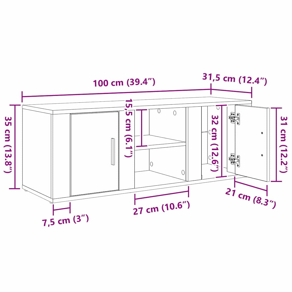 TV ormar Crni hrast 100 x 31,5 x 35 cm Konstruirano drvo