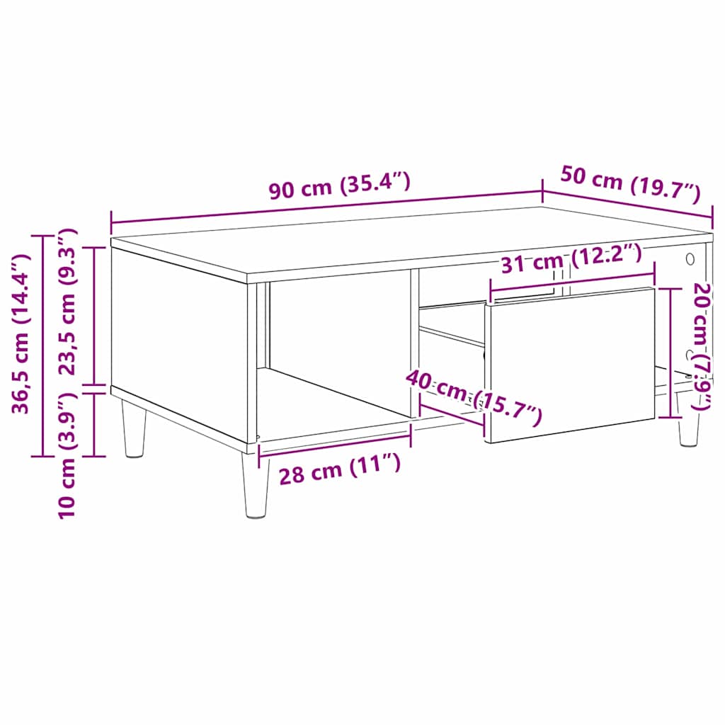 Kava Stol Crni hrast 90 x 50 x 26.5 cm Konstruirano drvo