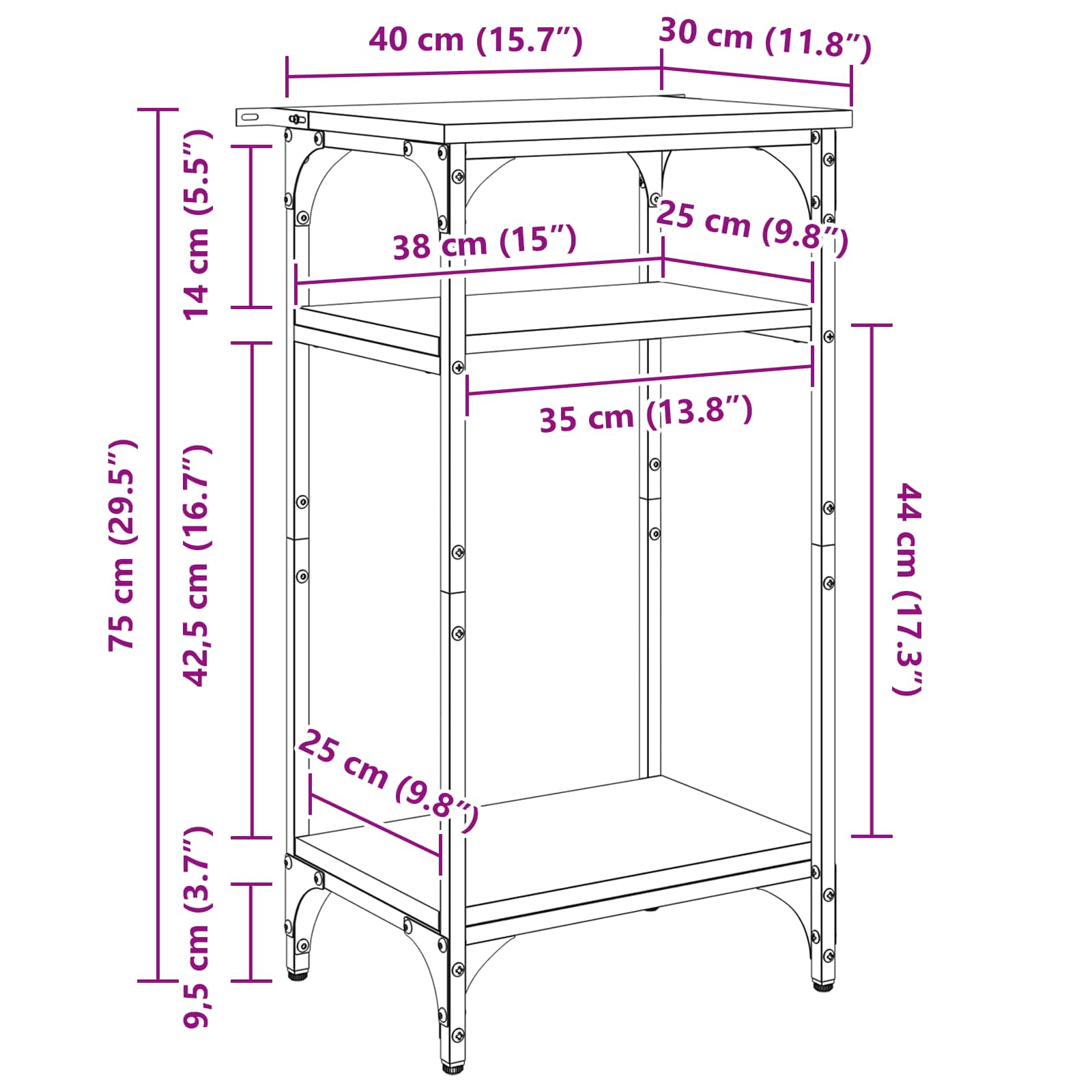 Bocni stol Crni hrast 40 x 30 x 75 cm Konstruirano drvo