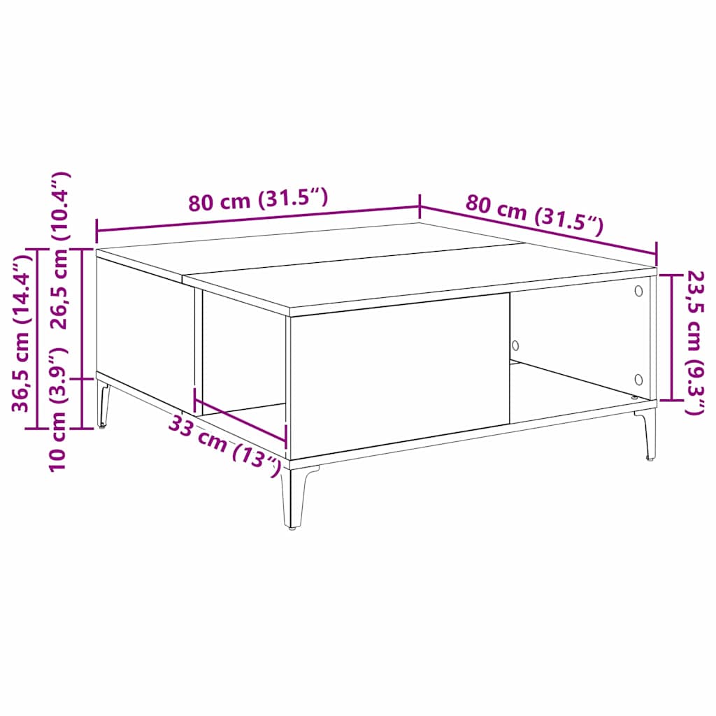 Kava Stol Staro drvo 80 x 80 x 36,5 cm Konstruirano drvo