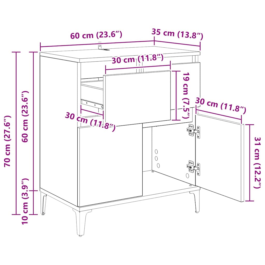 Kreveta Crni hrast 60 x 35 x 70 cm Obrađeno drvo i čelik