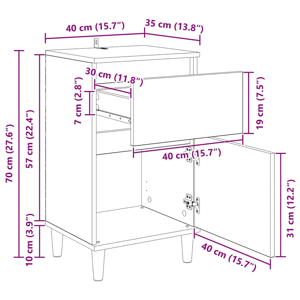 Noćni ormar 2 pcs Crni hrast 40 x 35 x 70 cm Konstruirano drvo
