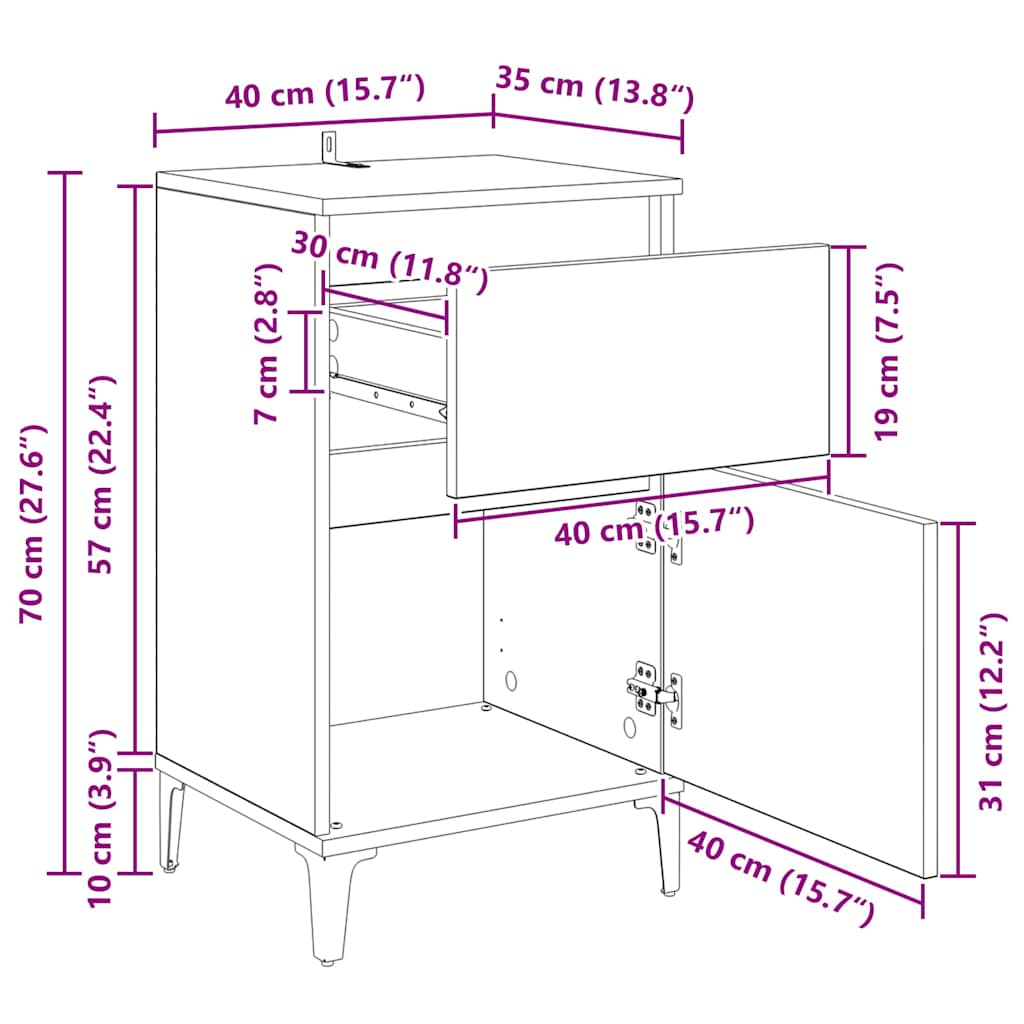 Noćni ormar 2 pcs Crni hrast 40 x 35 x 70 cm Konstruirano drvo
