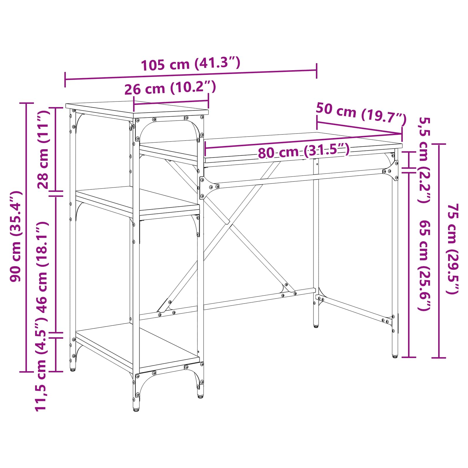 Stol Crni hrast 105 x 50 x 90 cm Konstruirano drvo