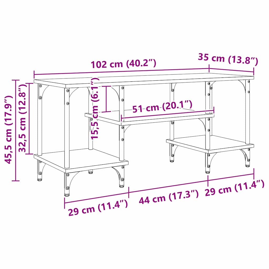 TV ormar Crni hrast 102 x 35 x 45,5 cm Obrađeno drvo i čelik