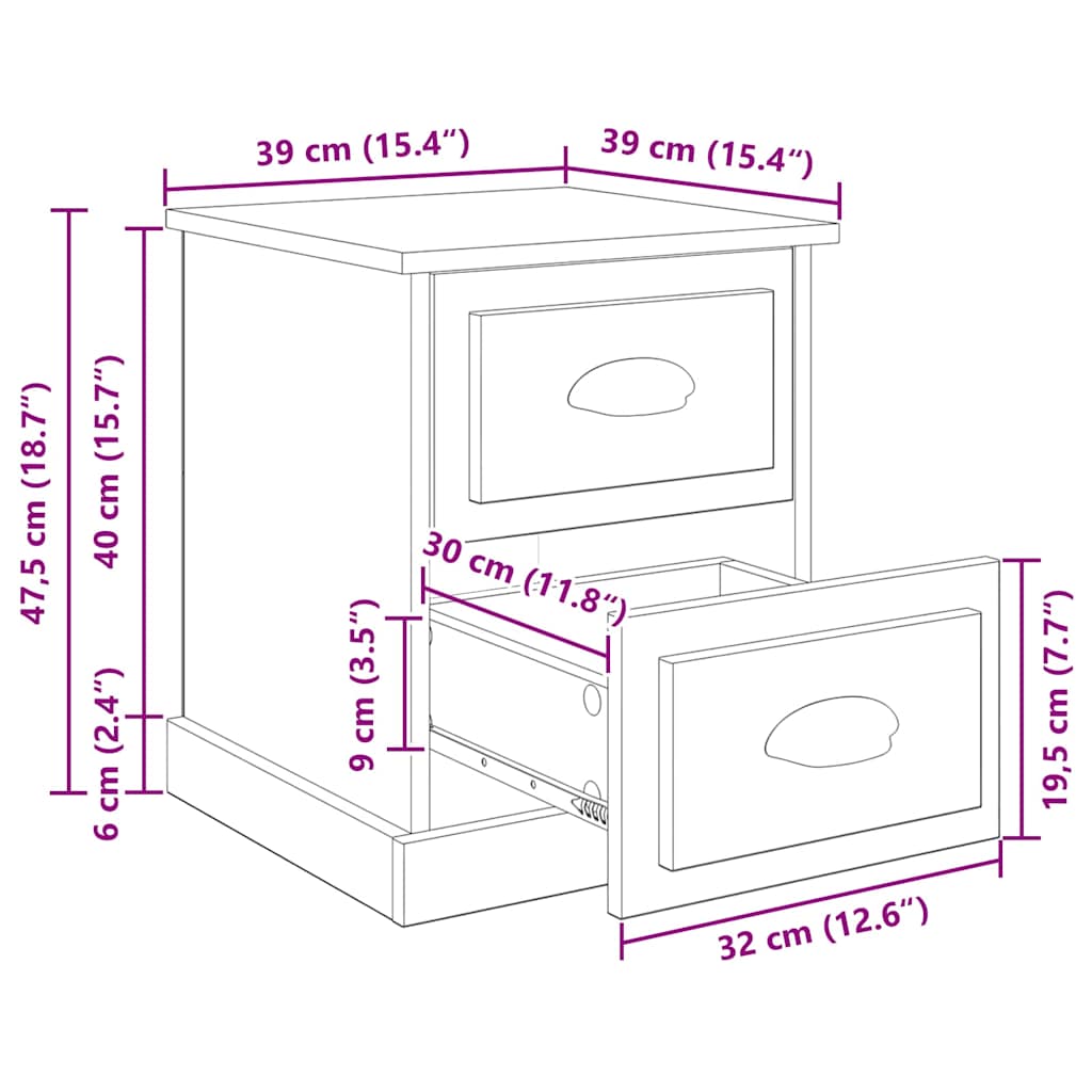 Noćni ormar s ladicama 2 pcs Staro drvo 39 x 39 x 47.5 cm