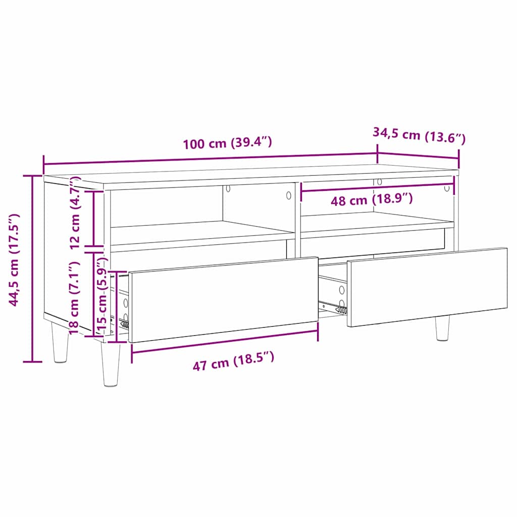 TV ormar s ladicama Umjetnički hrast 100 x 34,5 x 44,5 cm