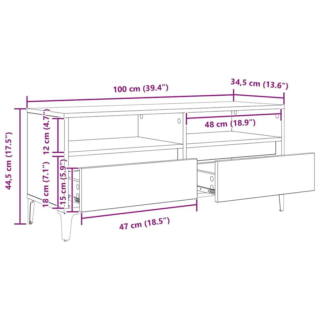 TV ormar s ladicama Umjetnički hrast 100 x 34,5 x 44,5 cm