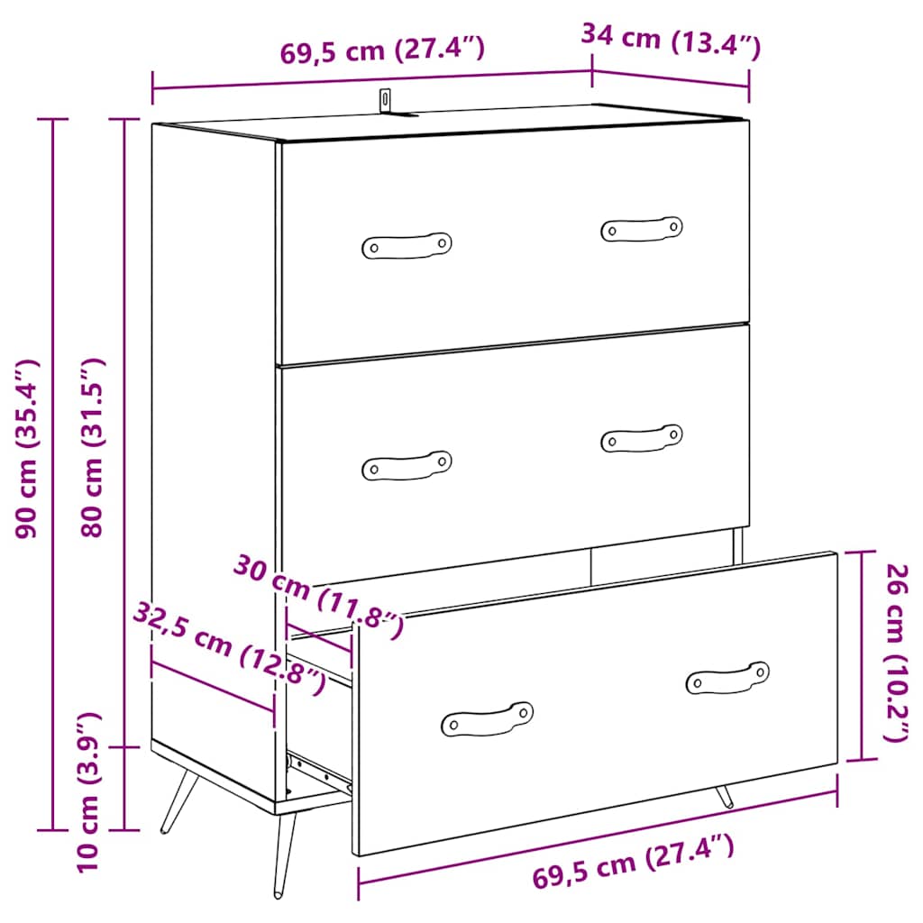 Komoda Staro drvo 69,5 x 34 x 90 cm Konstrukcijsko drvo