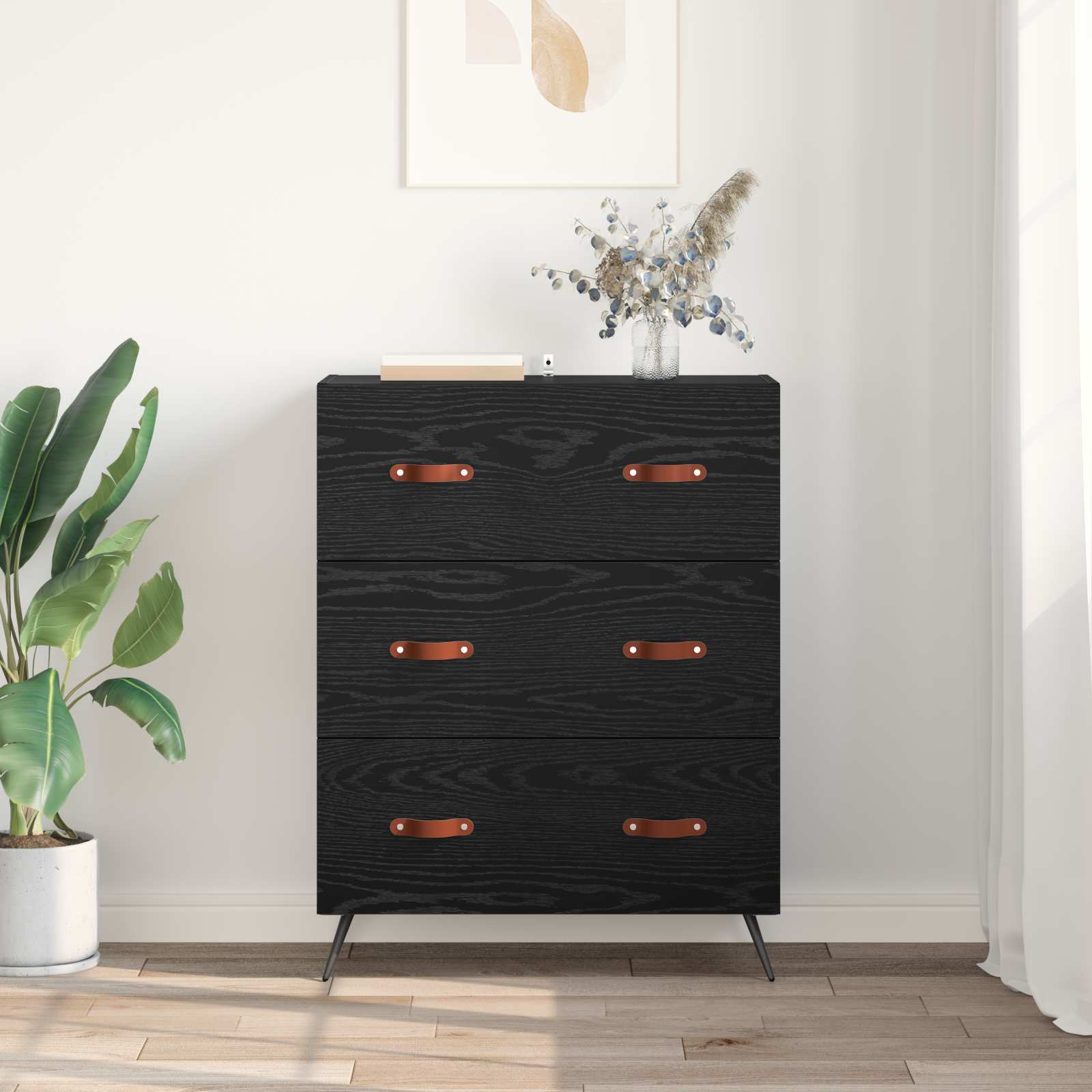 Komoda Crni Hrast 69,5 x 34 x 90 cm Konstrukcijsko drvo