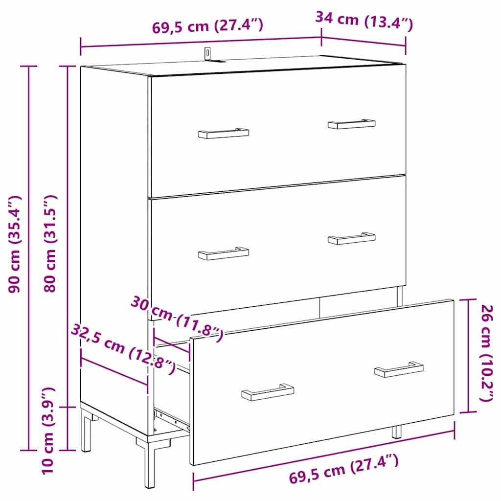Kreveta Crni hrast 69,5 x 34 x 90 cm Obrađeno drvo i čelik
