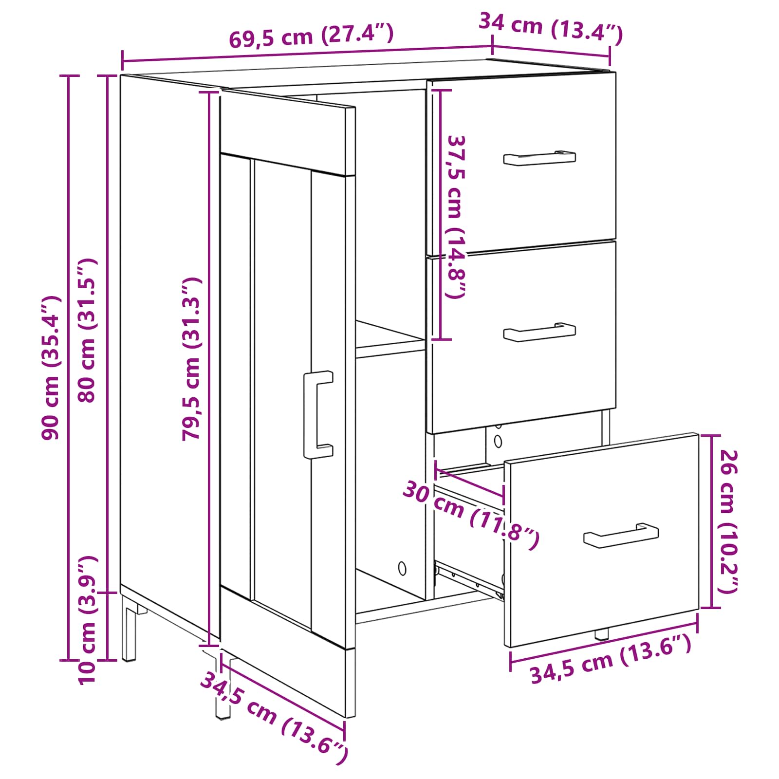 Kreveta Crni hrast 69.5 x 34 x 90 cm Konstruirano drvo
