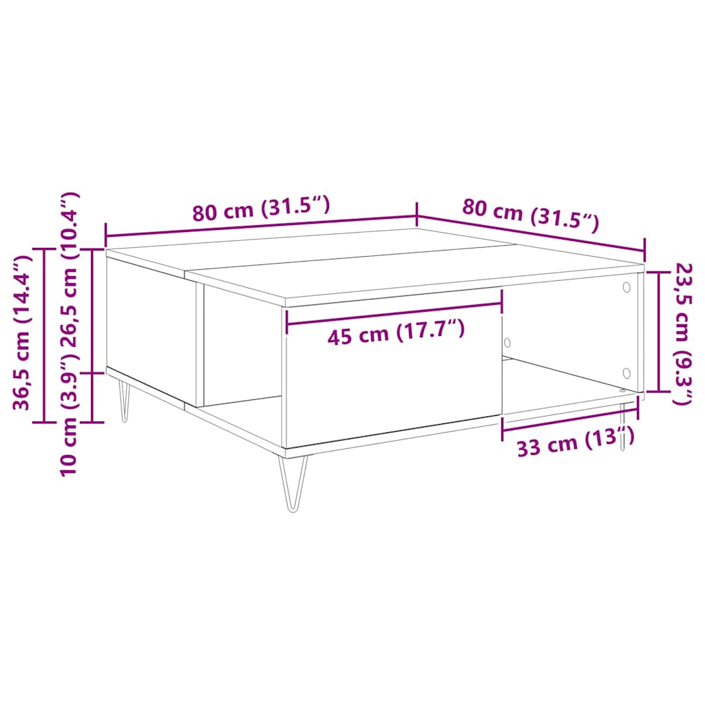 Kava Stol Crni hrast 80 x 80 x 36,5 cm Konstruirano drvo