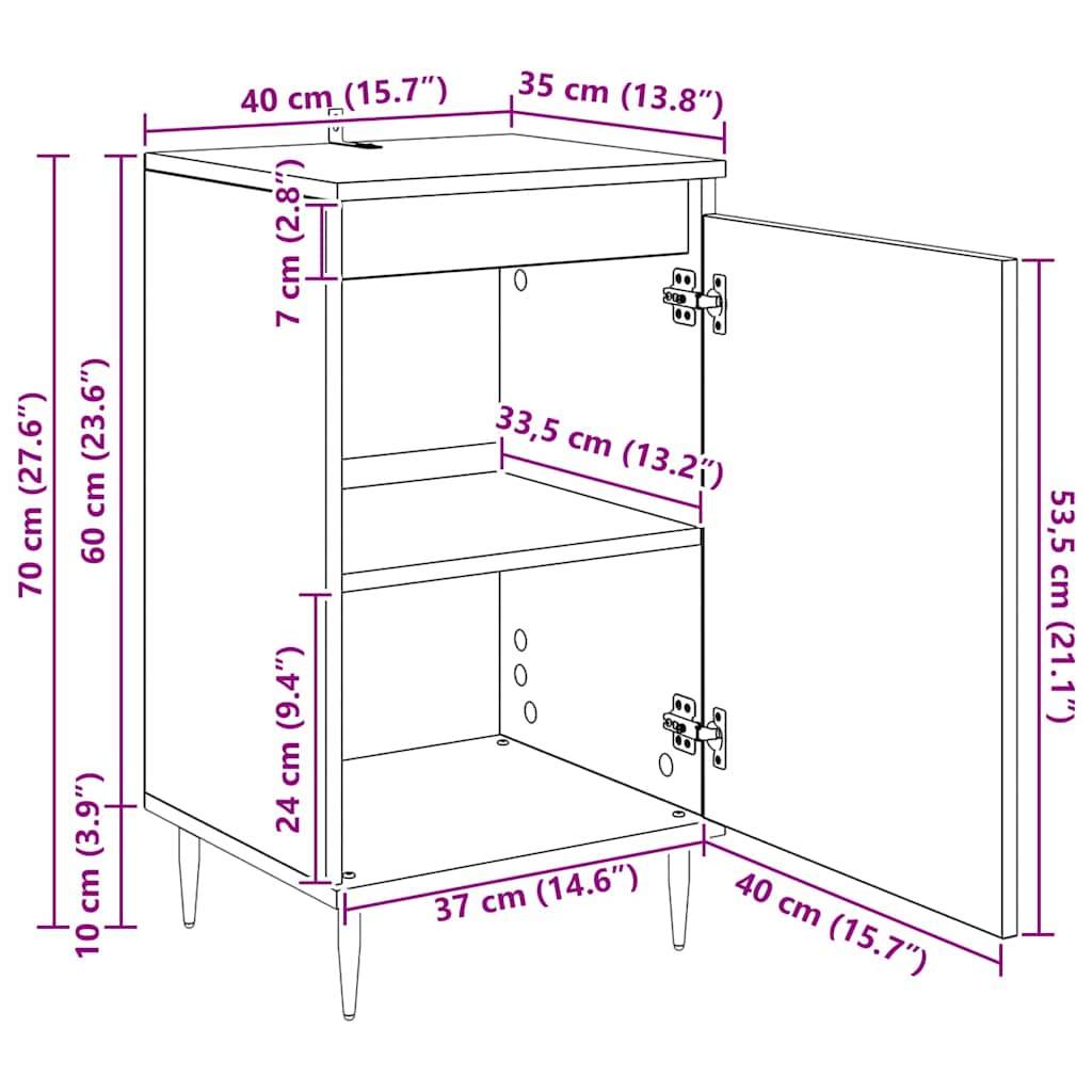 Kreveta 2 pcs Crni hrast 40 x 35 x 70 cm Obrađeno drvo i čelik