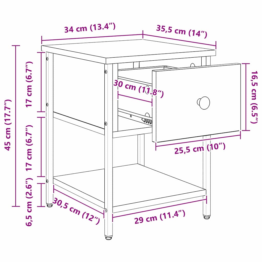 Noćni ormarić s ladicama 2 pcs Staro drvo 34 x 35,5 x 45 cm
