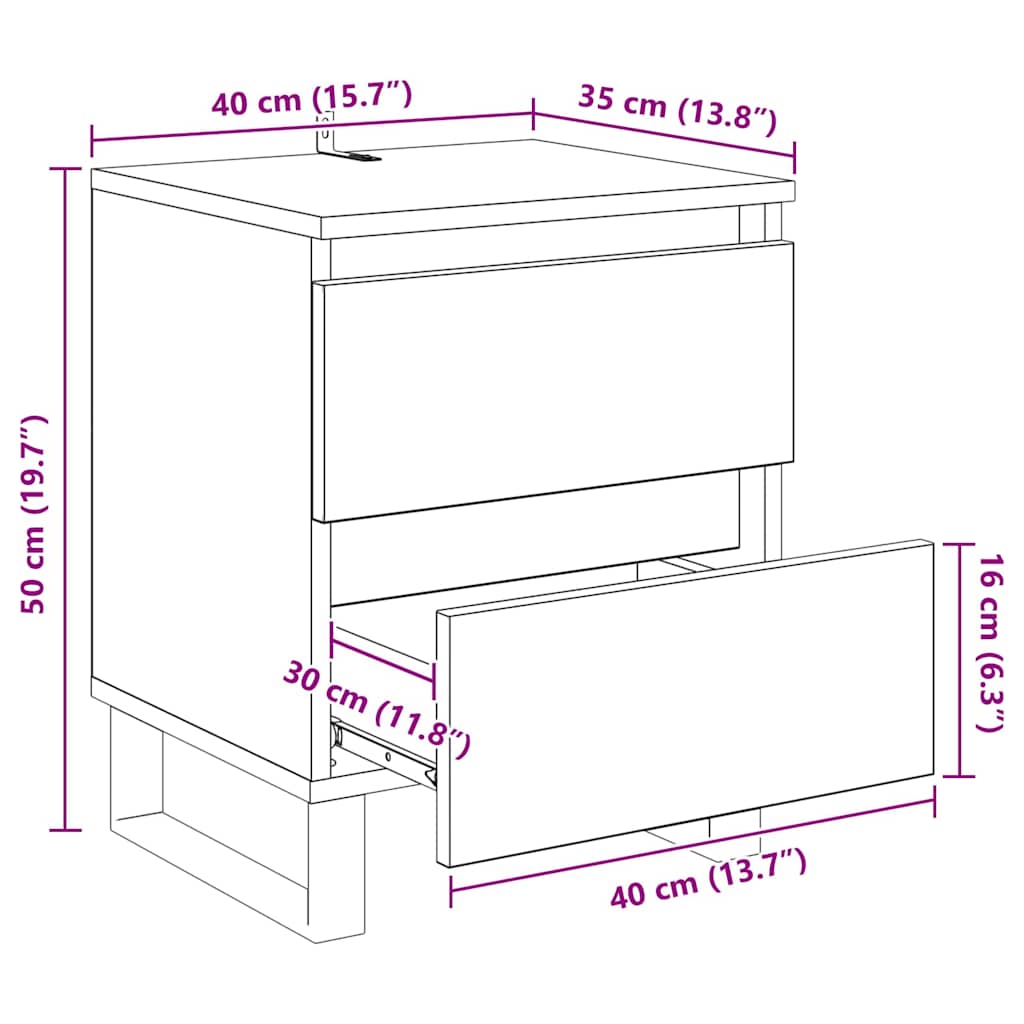 Noćni ormar s ladicama 2 pcs Umjetnički hrast 40 x 35 x 50 cm