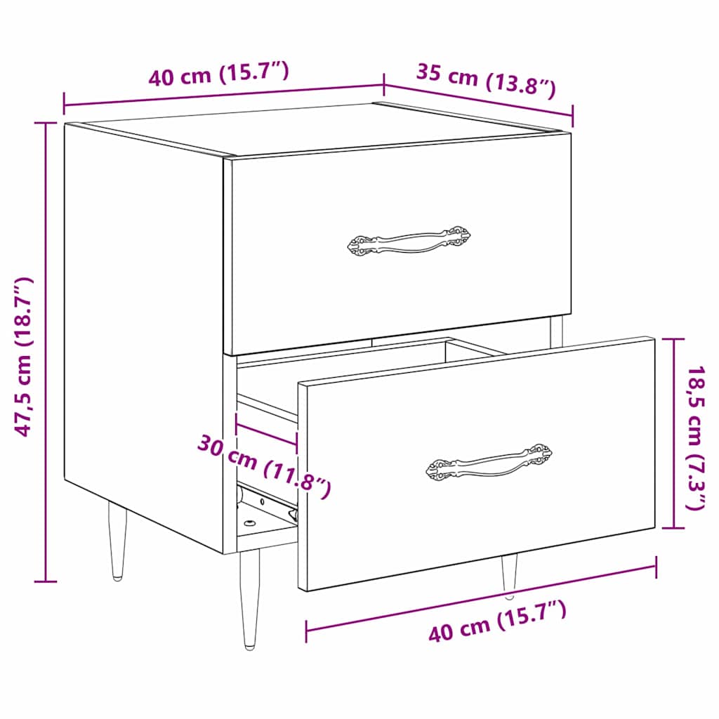 Noćni ormar s ladicama 2 pcs Staro drvo 40 x 35 x 47,5 cm